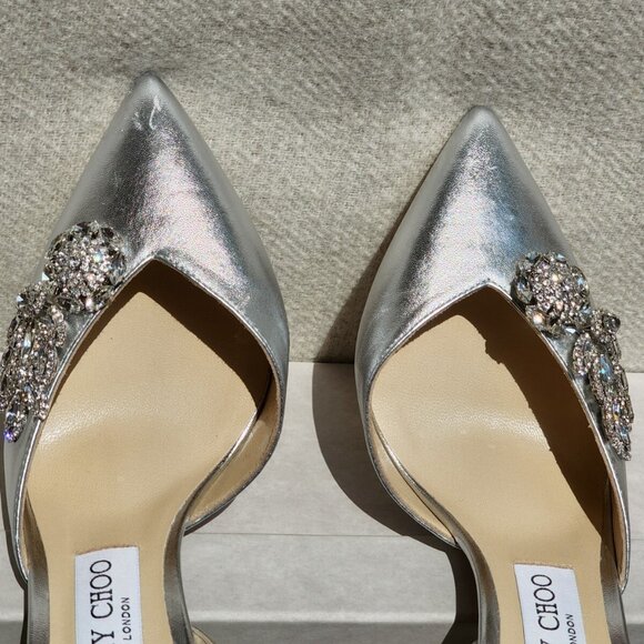 immy Choo Teja 100mm Silver Leather Crystal D'orsay Pump - Picture 3 of 13